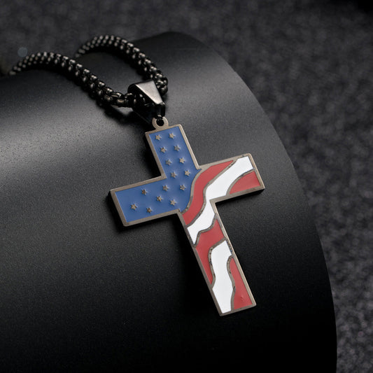 Men's Polished Stainless Steel Geometric Cross Pendant