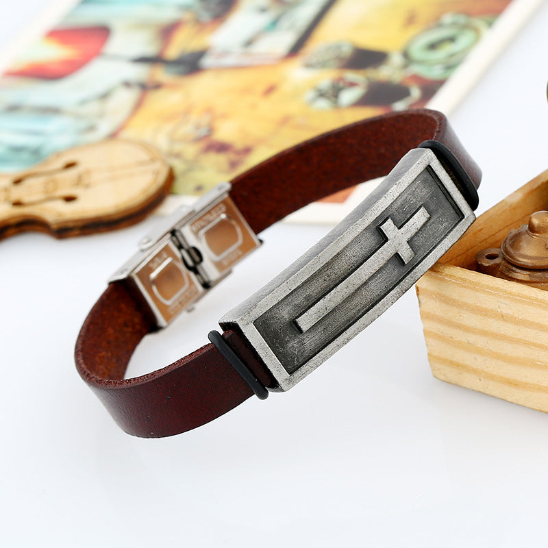 Christian Cross Lederarmband – Unisex-Glaubensarmband aus Rindsleder