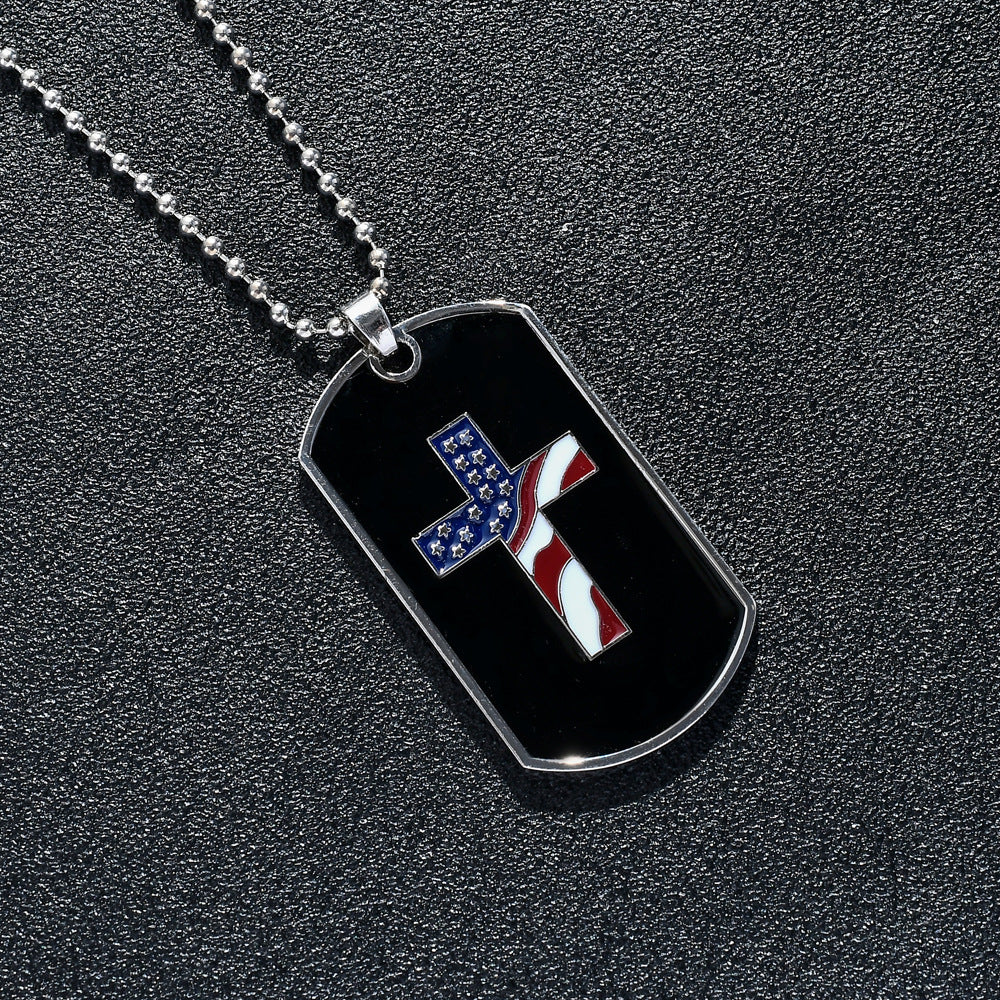 Black Zinc Alloy Cross Pendant Necklace with Bead Chain