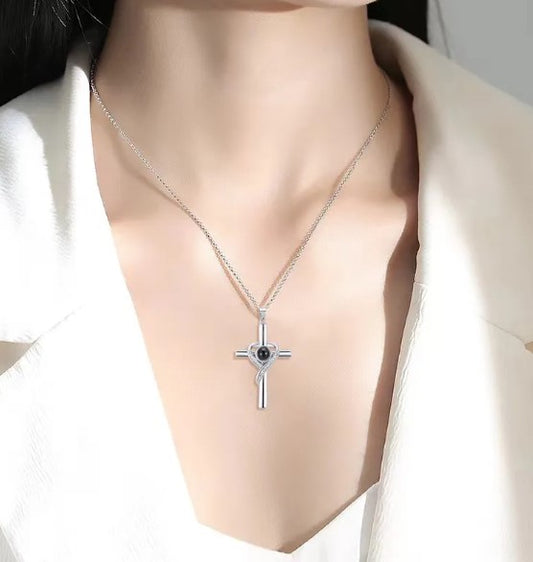 "I Love You" Projection Cross Necklace - 100 Languages