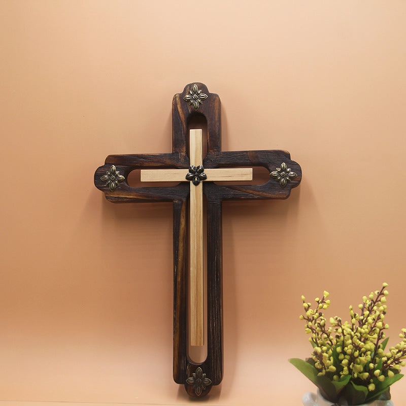 Christliches & katholisches Holzkreuz – Handbemalte Wanddekoration für Kirche & Zuhause
