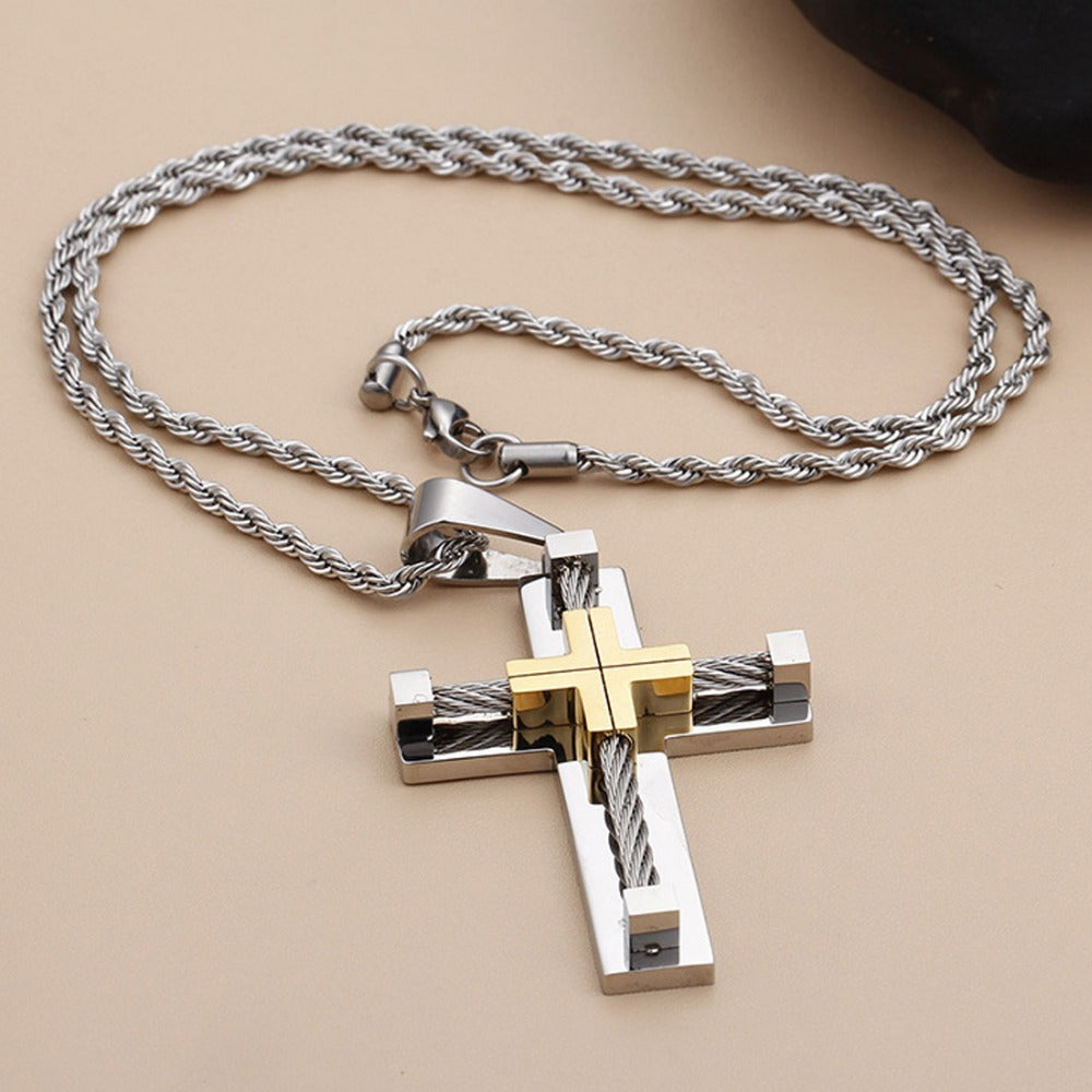 Men's Titanium Steel Cross Pendant Necklace