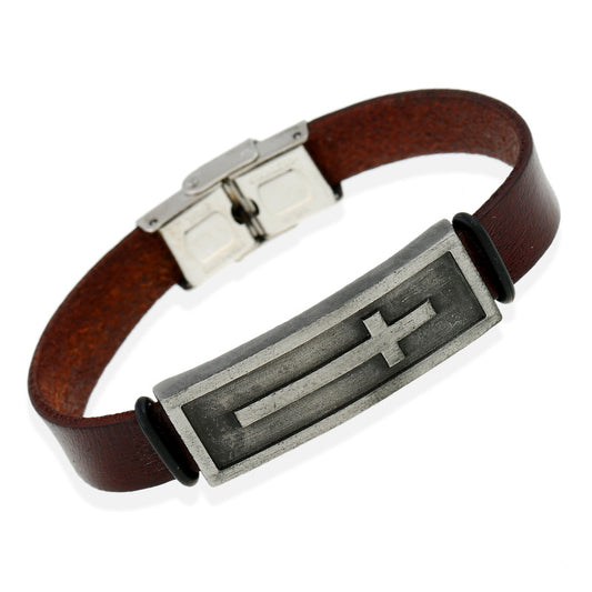 Christian Cross Lederarmband – Unisex-Glaubensarmband aus Rindsleder