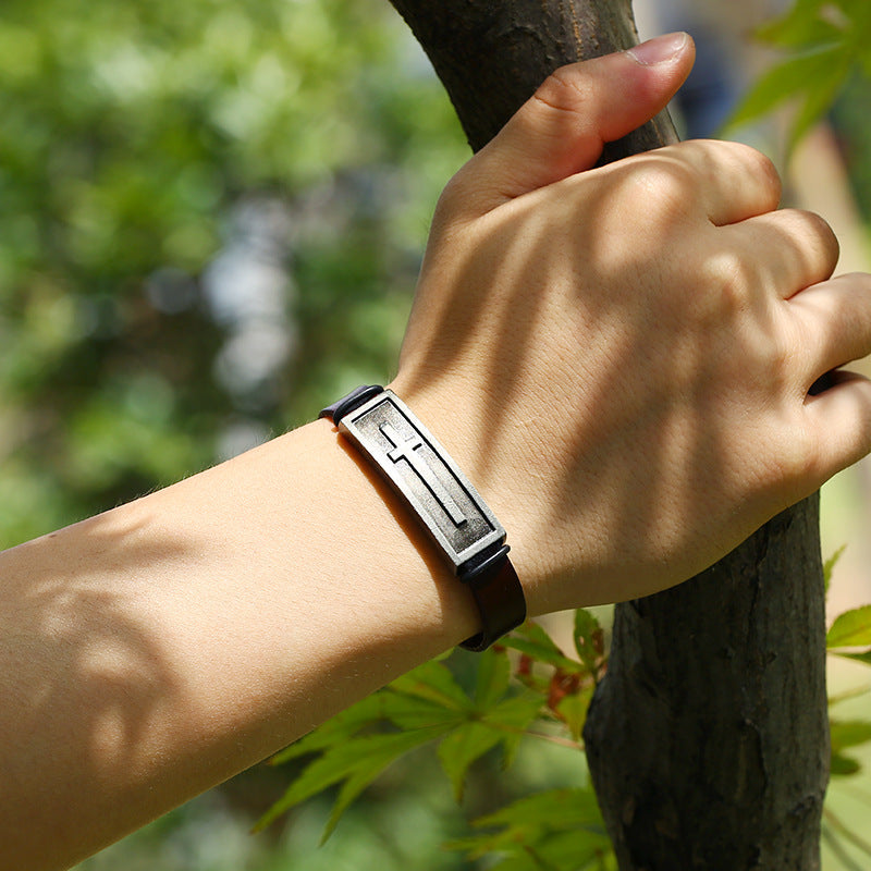 Christian Cross Lederarmband – Unisex-Glaubensarmband aus Rindsleder