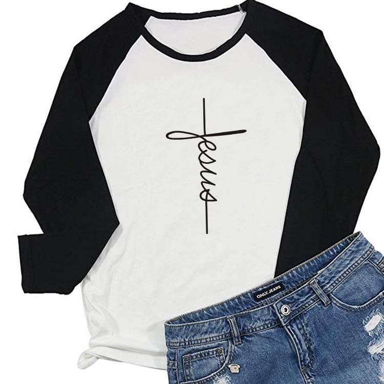 Jesus-Kreuz Baseball-T-Shirt für Damen – Christliches Langarm-Kreuz-Shirt