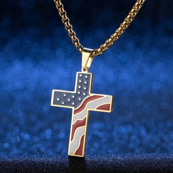 Men's Polished Stainless Steel Geometric Cross Pendant