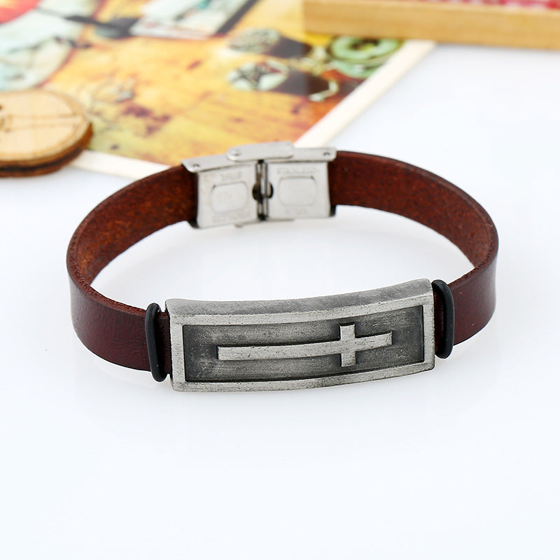 Christian Cross Lederarmband – Unisex-Glaubensarmband aus Rindsleder