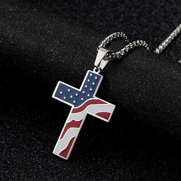 Men's Polished Stainless Steel Geometric Cross Pendant
