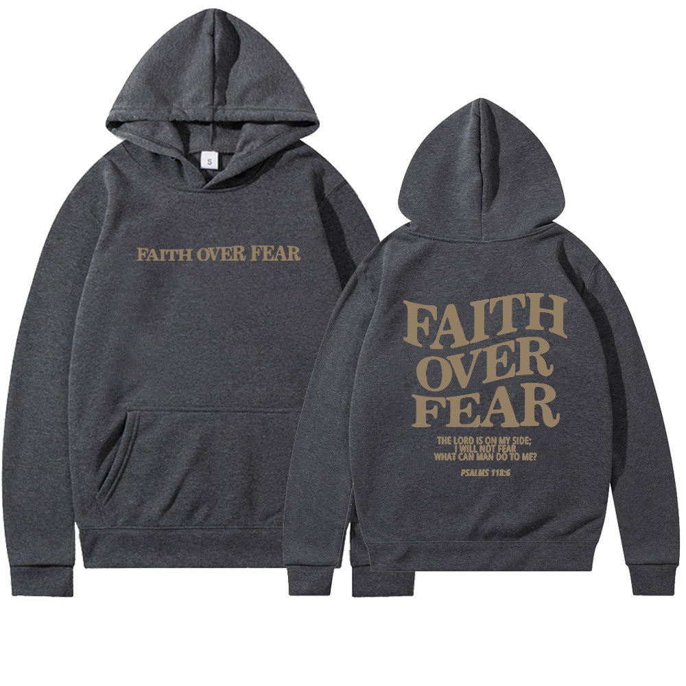 Sudadera con capucha Fe sobre el miedo – Sudadera cristiana con versículo bíblico para hombre y mujer