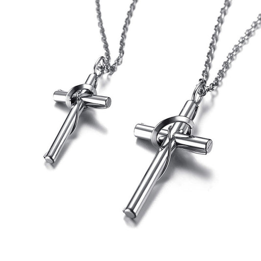 Stainless Steel Couple Cross Pendant Necklace with Chain