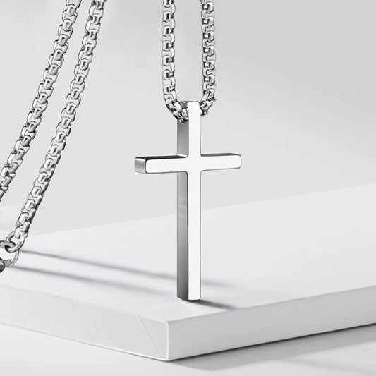 Plain Cross Pendant Necklace with Stainless Steel Chain
