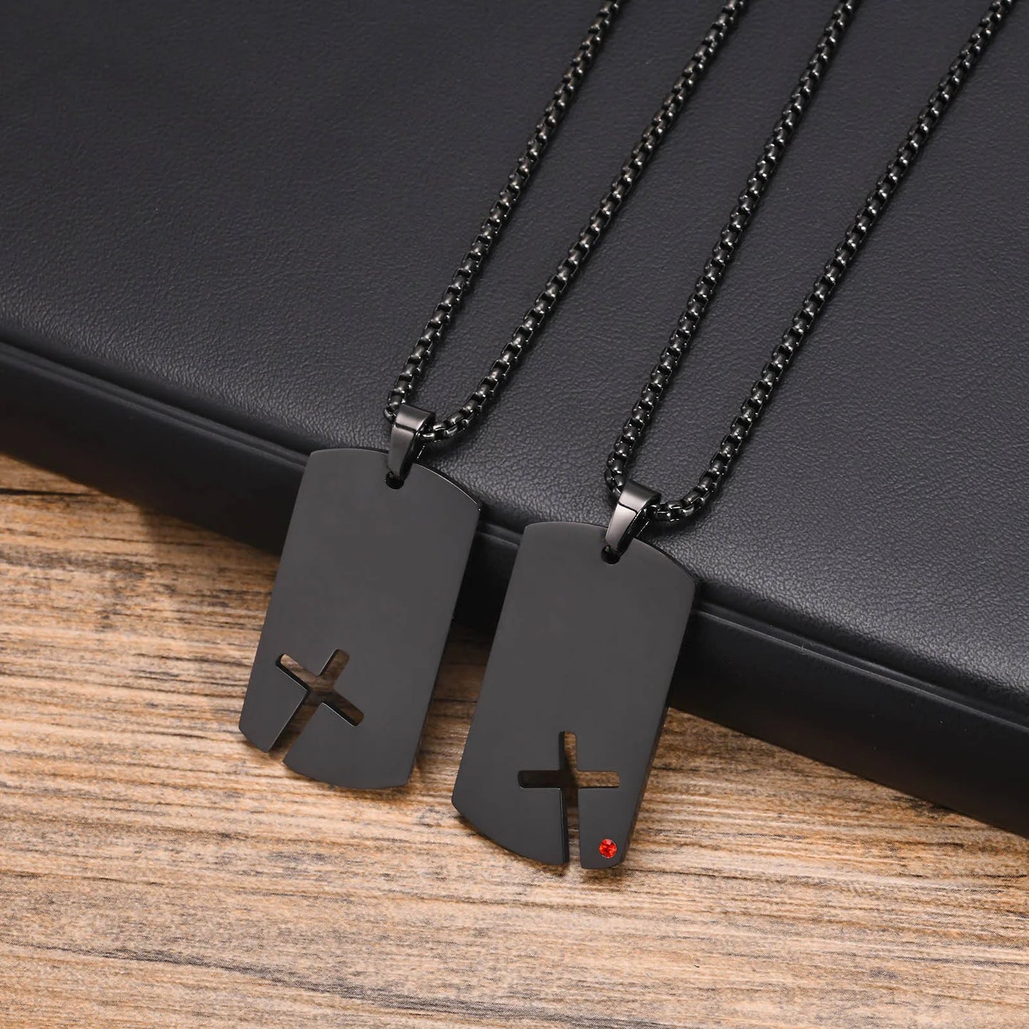 Cross Titanium Steel Pendant Necklace - Men's Stainless Steel Dog Tag with Cubic Zirconia