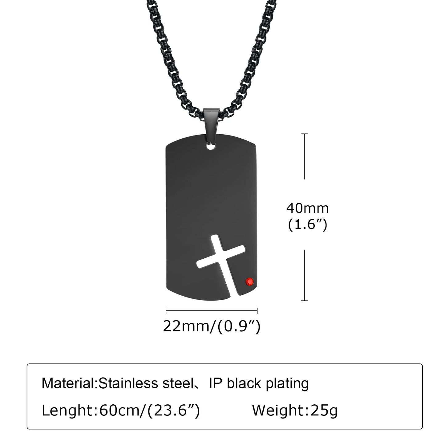 Cross Titanium Steel Pendant Necklace - Men's Stainless Steel Dog Tag with Cubic Zirconia