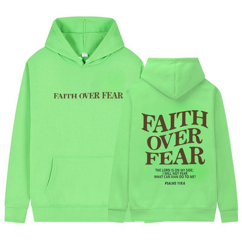 Sudadera con capucha Fe sobre el miedo – Sudadera cristiana con versículo bíblico para hombre y mujer