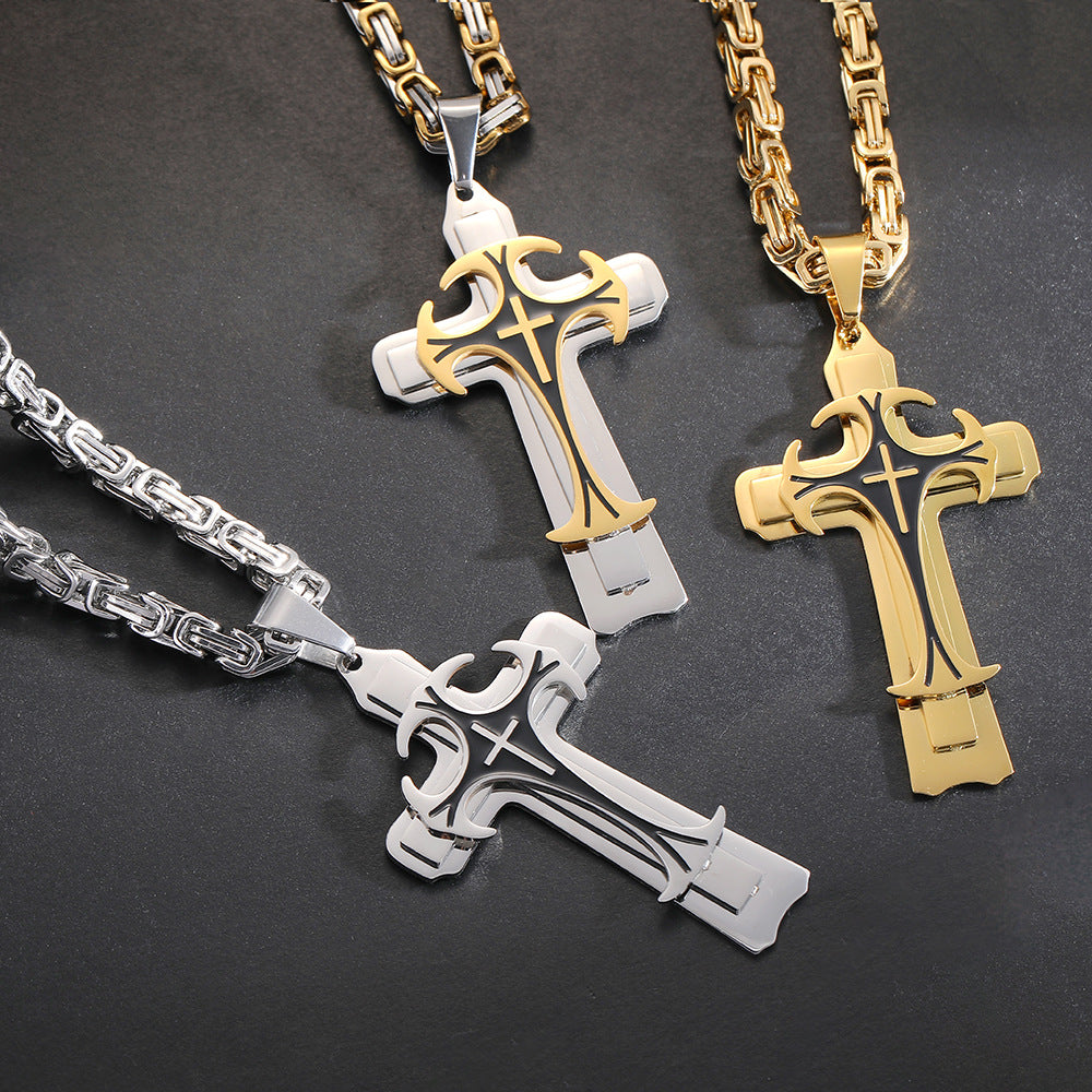 Collar para hombre Trinity con cruz latina – Colgante en capas de acero de titanio