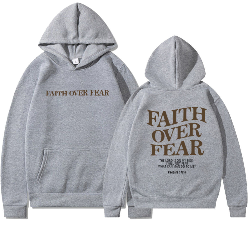 Sudadera con capucha Fe sobre el miedo – Sudadera cristiana con versículo bíblico para hombre y mujer