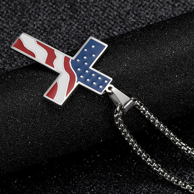 Men's Polished Stainless Steel Geometric Cross Pendant